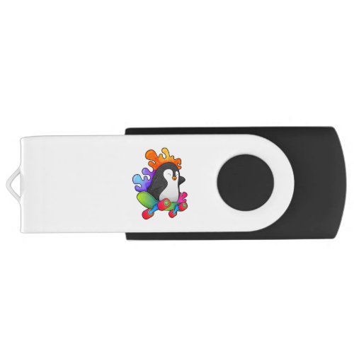 Penguin as Skater with Skateboard Flash Drive