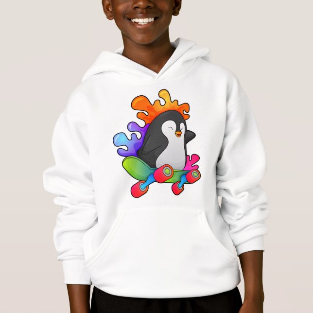 Penguin as Skater with Skateboard Hoodie (Front)