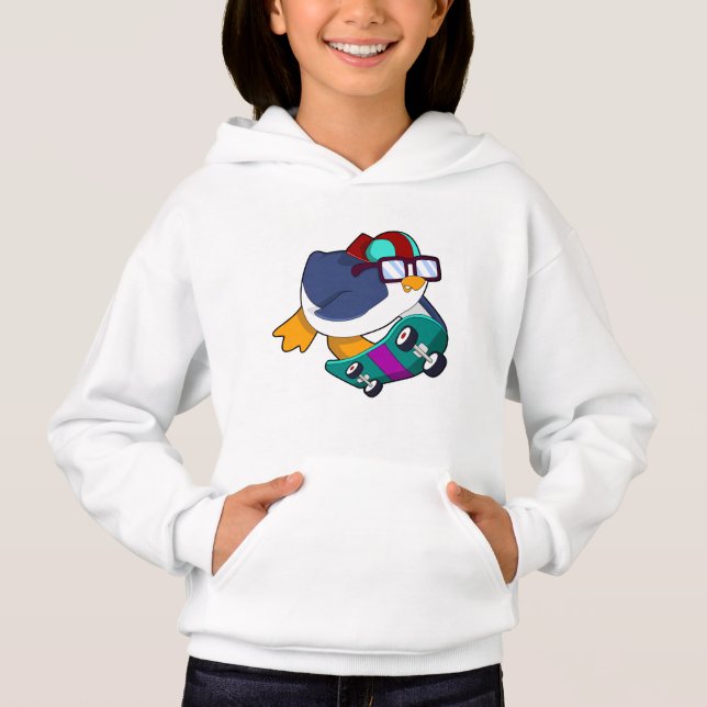 Penguin as Skater with Skateboard Hoodie (Front)