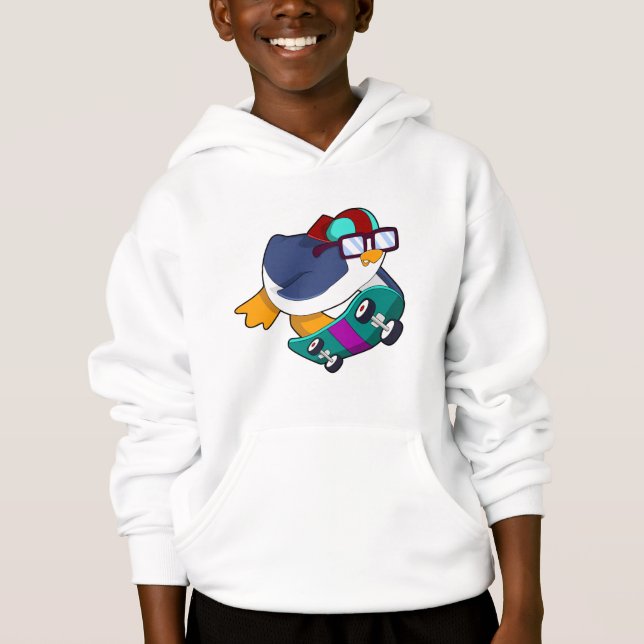 Penguin as Skater with Skateboard Hoodie (Front)