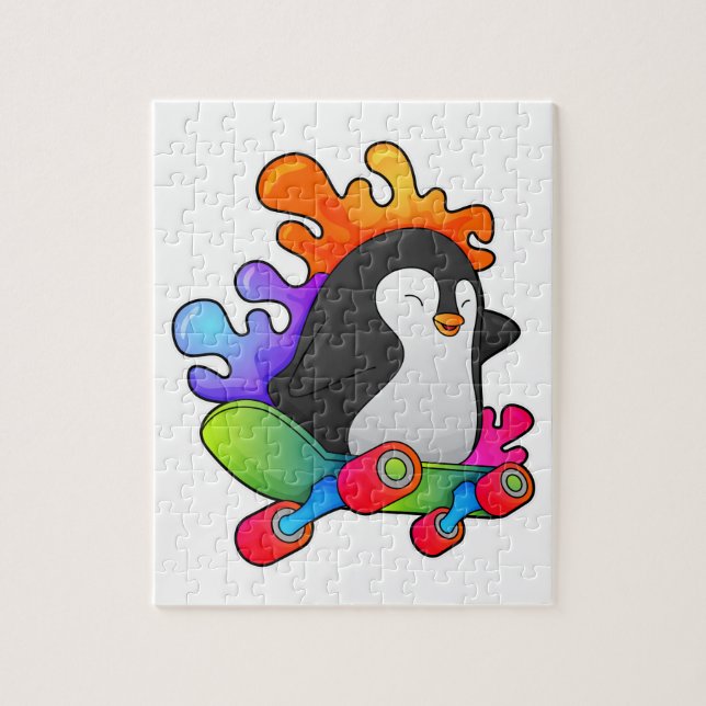 Penguin as Skater with Skateboard Jigsaw Puzzle (Vertical)