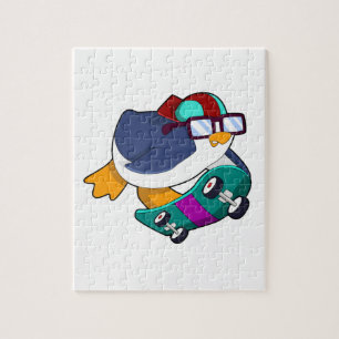 Penguin as Skater with Skateboard Jigsaw Puzzle