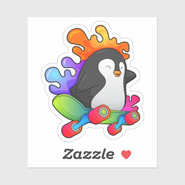 Penguin as Skater with Skateboard Sticker (Sheet)