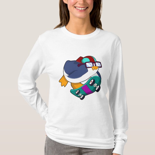 Penguin as Skater with Skateboard T-Shirt (Front)