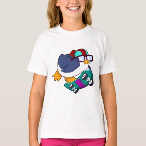 Penguin as Skater with Skateboard T_Shirt