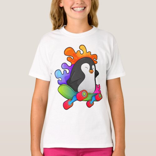 Penguin as Skater with Skateboard T_Shirt