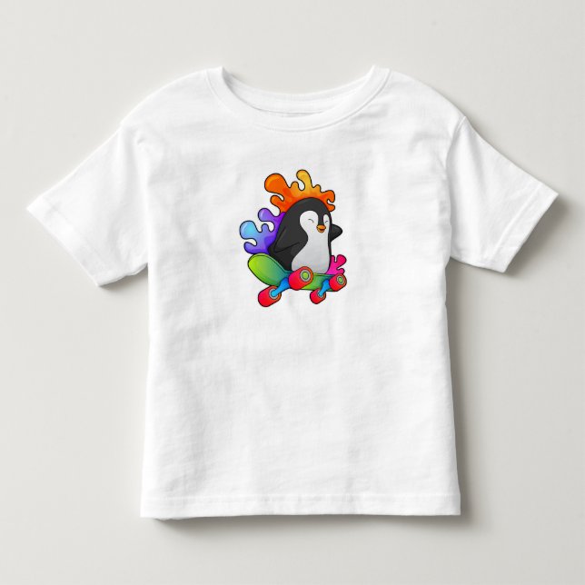 Penguin as Skater with Skateboard Toddler T-shirt (Front)