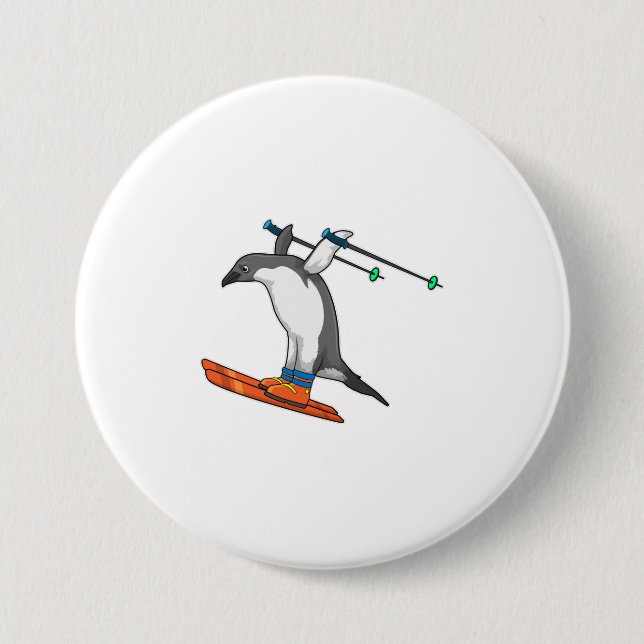 Penguin as Ski jumper with Ski Button (Front)