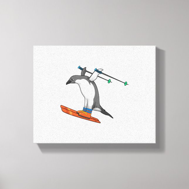 Penguin as Ski jumper with Ski Canvas Print (Front)
