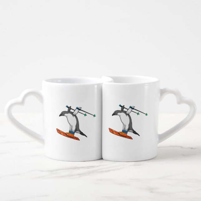 Penguin as Ski jumper with Ski Coffee Mug Set (Front Nesting)