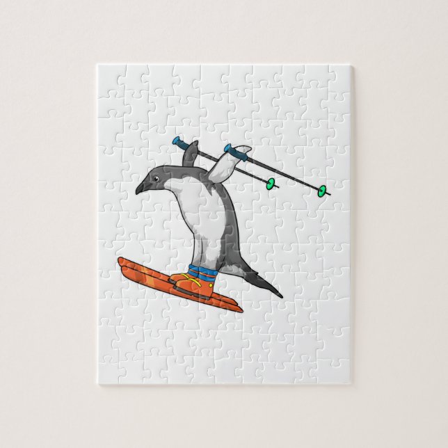 Penguin as Ski jumper with Ski Jigsaw Puzzle (Vertical)