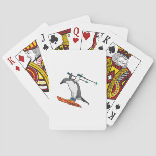 Penguin as Ski jumper with Ski Poker Cards
