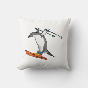Penguin as Ski jumper with Ski Throw Pillow