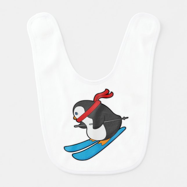 Penguin as Skier with Ski Baby Bib (Front)