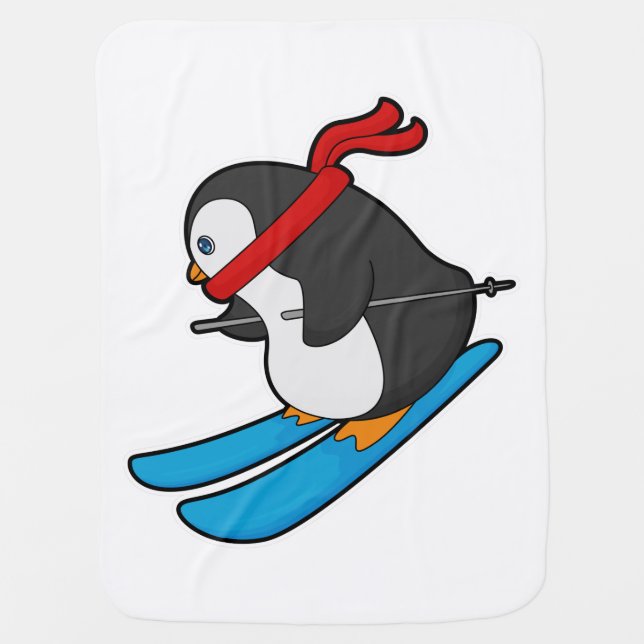 Penguin as Skier with Ski Baby Blanket (Front)