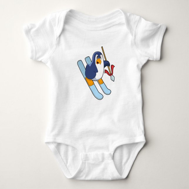 Penguin as Skier with Ski Baby Bodysuit (Front)