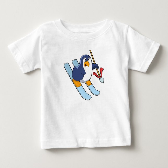 Penguin as Skier with Ski Baby T-Shirt (Front)