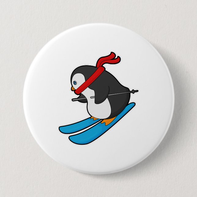 Penguin as Skier with Ski Button (Front)