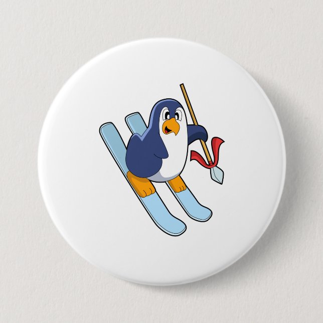 Penguin as Skier with Ski Button (Front)