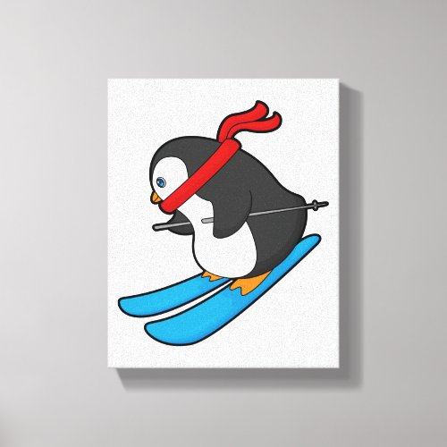 Penguin as Skier with Ski Canvas Print