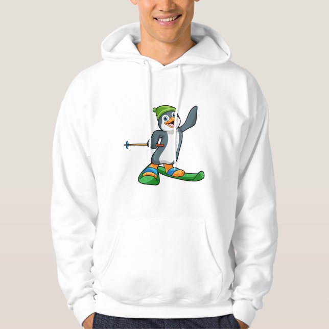 Penguin as Skier with Ski & Cap Hoodie (Front)