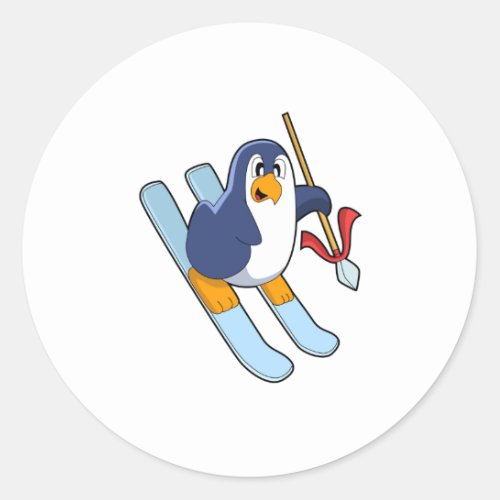 Penguin as Skier with Ski Classic Round Sticker