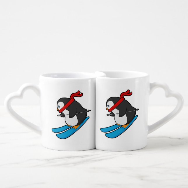 Penguin as Skier with Ski Coffee Mug Set (Front Nesting)