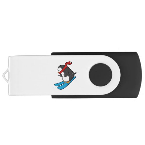Penguin as Skier with Ski Flash Drive