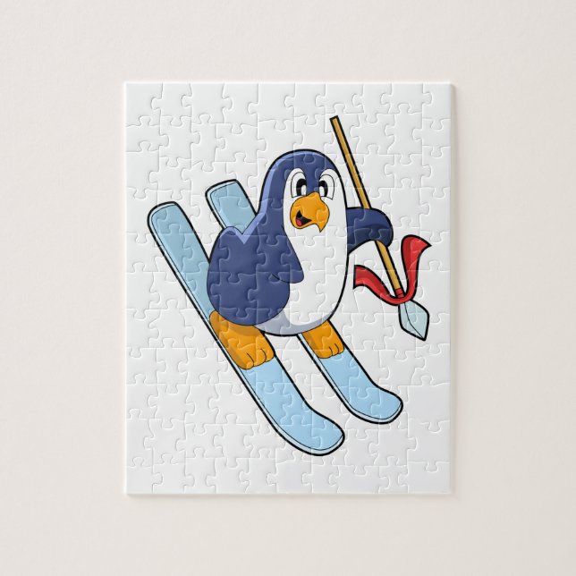 Penguin as Skier with Ski Jigsaw Puzzle (Vertical)