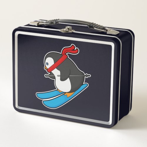 Penguin as Skier with Ski Metal Lunch Box