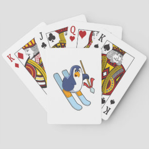 Penguin as Skier with Ski Poker Cards