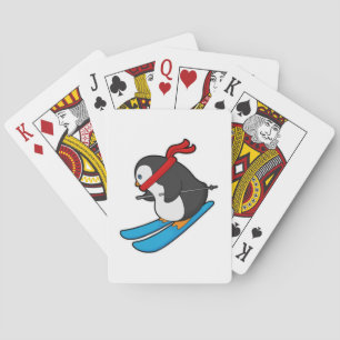 Penguin as Skier with Ski Poker Cards