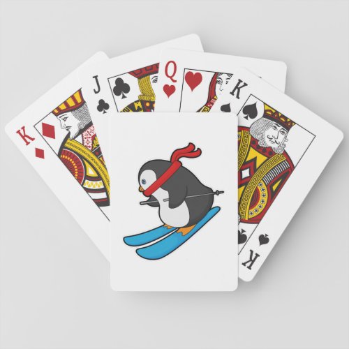 Penguin as Skier with Ski Poker Cards