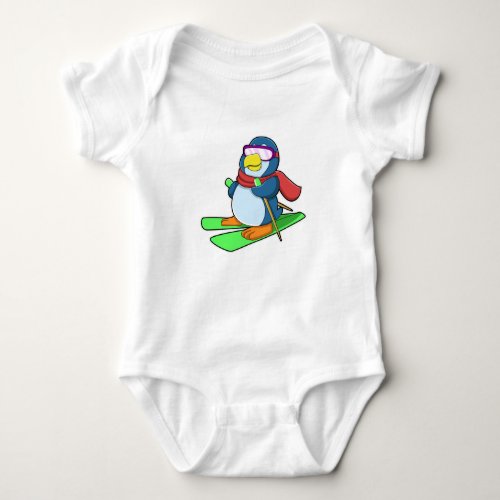 Penguin as Skier with Ski Scarf  Sunglasses Baby Bodysuit