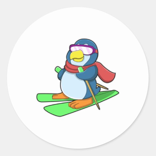 Penguin as Skier with Ski Scarf  Sunglasses Classic Round Sticker