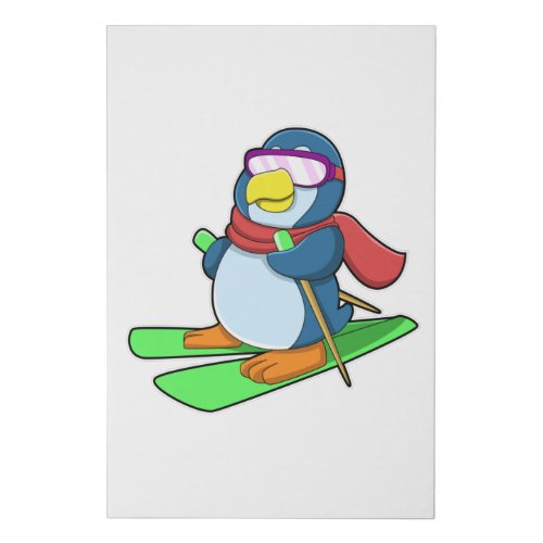 Penguin as Skier with Ski Scarf  Sunglasses Faux Canvas Print