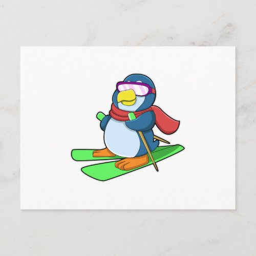 Penguin as Skier with Ski Scarf  Sunglasses Postcard