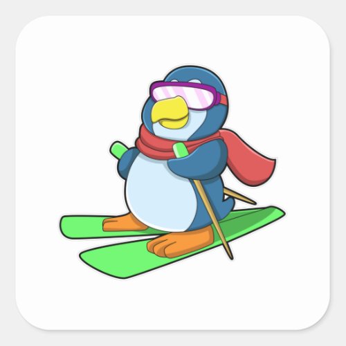 Penguin as Skier with Ski Scarf  Sunglasses Square Sticker