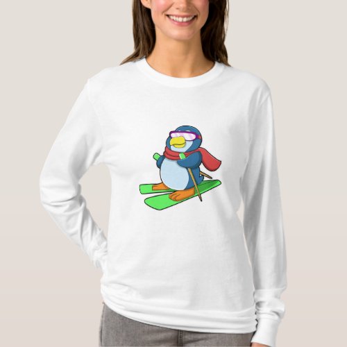 Penguin as Skier with Ski Scarf  Sunglasses T_Shirt