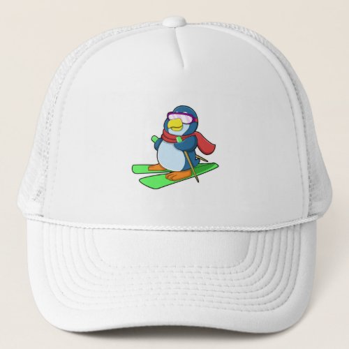 Penguin as Skier with Ski Scarf  Sunglasses Trucker Hat