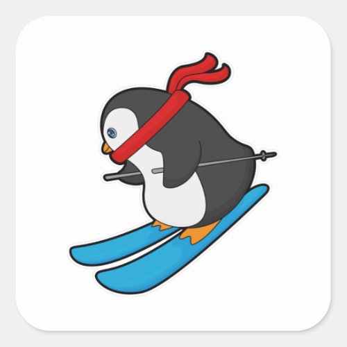 Penguin as Skier with Ski Square Sticker