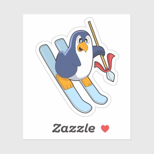 Penguin as Skier with Ski Sticker