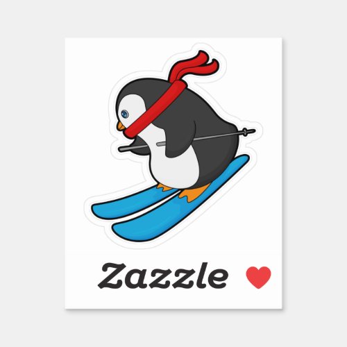 Penguin as Skier with Ski Sticker