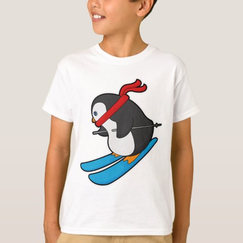 Penguin as Skier with Ski T_Shirt