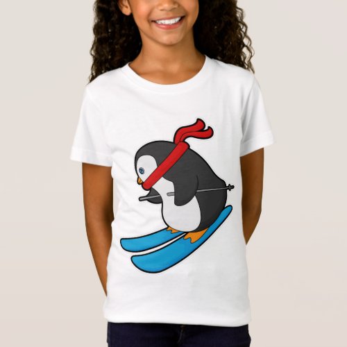 Penguin as Skier with Ski T_Shirt