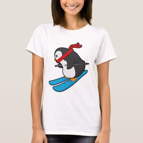 Penguin as Skier with Ski T_Shirt