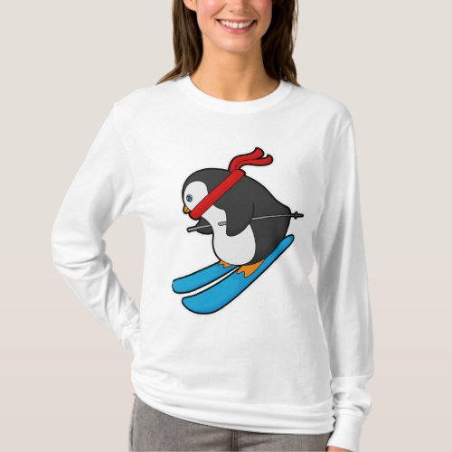 Penguin as Skier with Ski T_Shirt