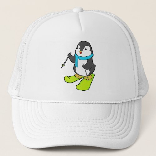 Penguin as Skier with Ski Trucker Hat