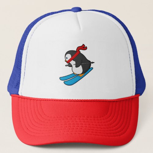 Penguin as Skier with Ski Trucker Hat