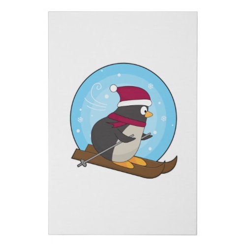 Penguin as Skier with Skis Faux Canvas Print